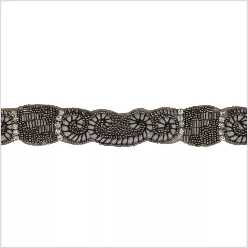 1″ Silver/Gunmetal Beaded Rhinestone Trim