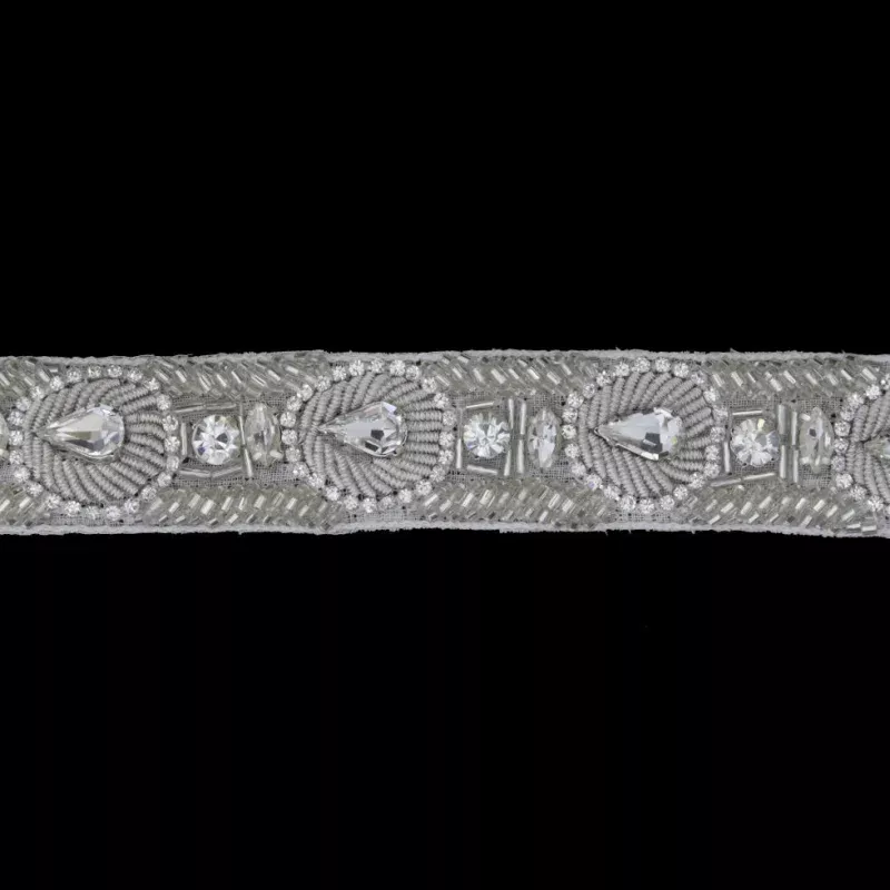 1″ Silver/White Beaded Rhinestone Trim