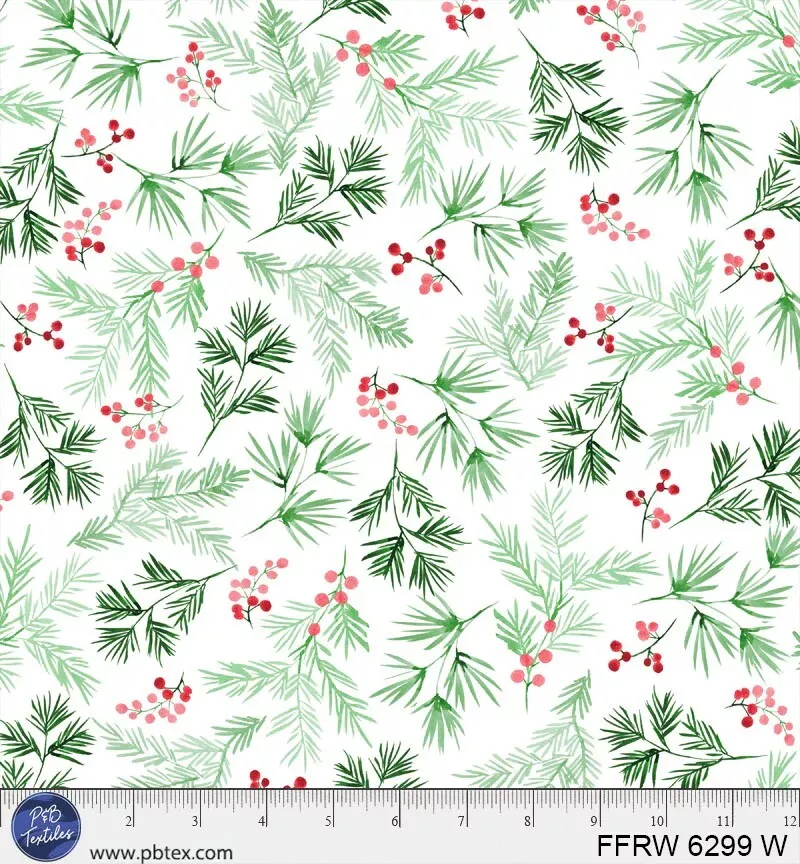 108" Wide - Berry and Pine - White - First Frost