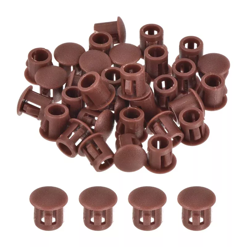 32Pcs 6mm Red-Brown Nylon Plastic Round Locking Hole Plugs Insert End Caps