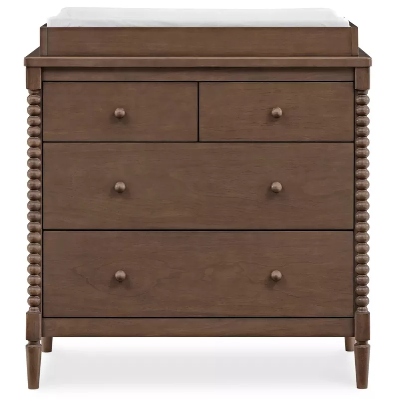 4-Drawer Dresser with Changing Top and Interlocking Drawers Teak Brown
