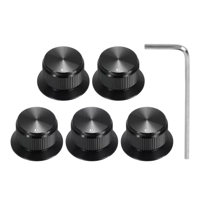5Pcs Aluminium Potentiometer Knobs 1/4″ Volume Tone Control Top Hats Black
