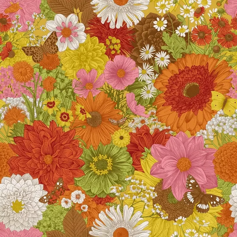 70s Flowers & Butterflies Fabric – Multi