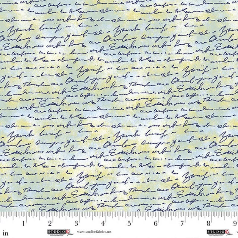 Air Mail Script on Texture Pistachio Nancy Smith Studio E Cotton Fabric SE-8504-16