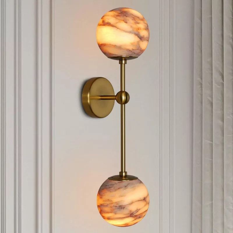 Alabaster Globe Wall Sconce with Brass Base