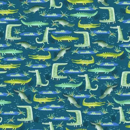 Alligators - Flannel - Navy - Fun Flannel - Oasis