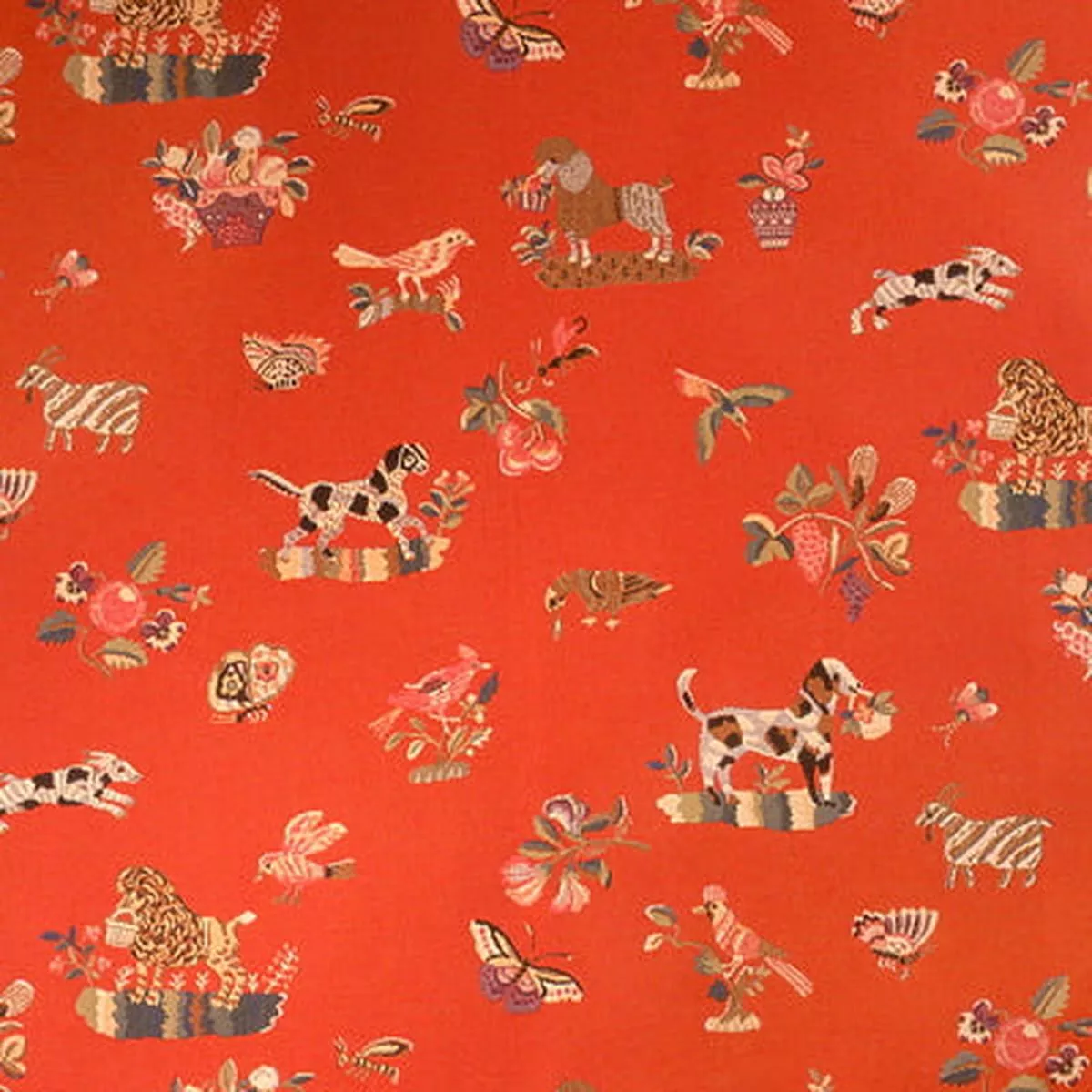 Animalitos Woven Tapestry Tomato Fabric