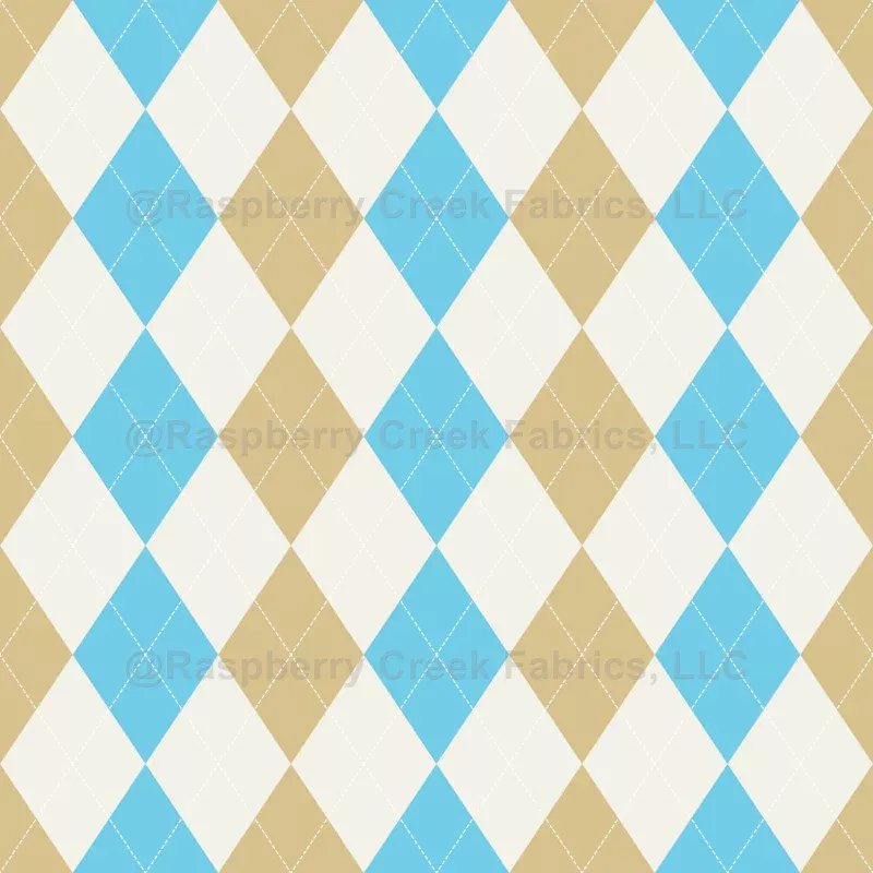 Argyle Pattern, White Baby Blue Beige, White Stitching