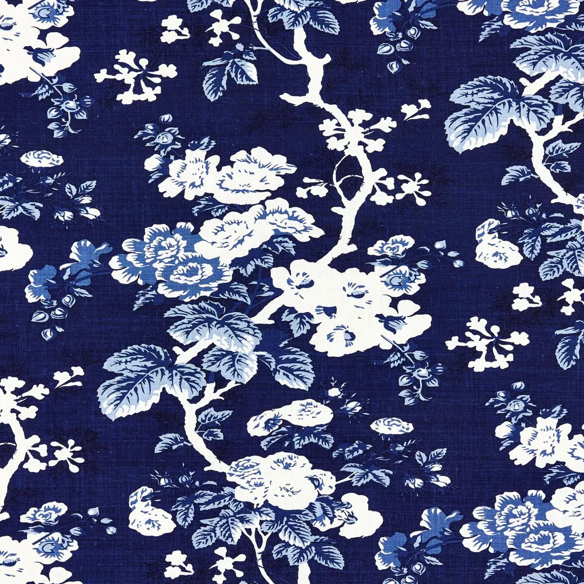 Ascot Linen Print Indigo Fabric