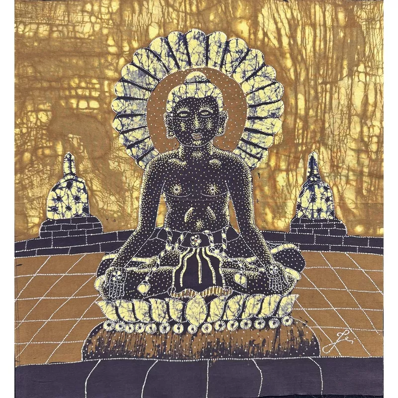 Batik Panel – Monk on Yellow, Medium, 19x17in
