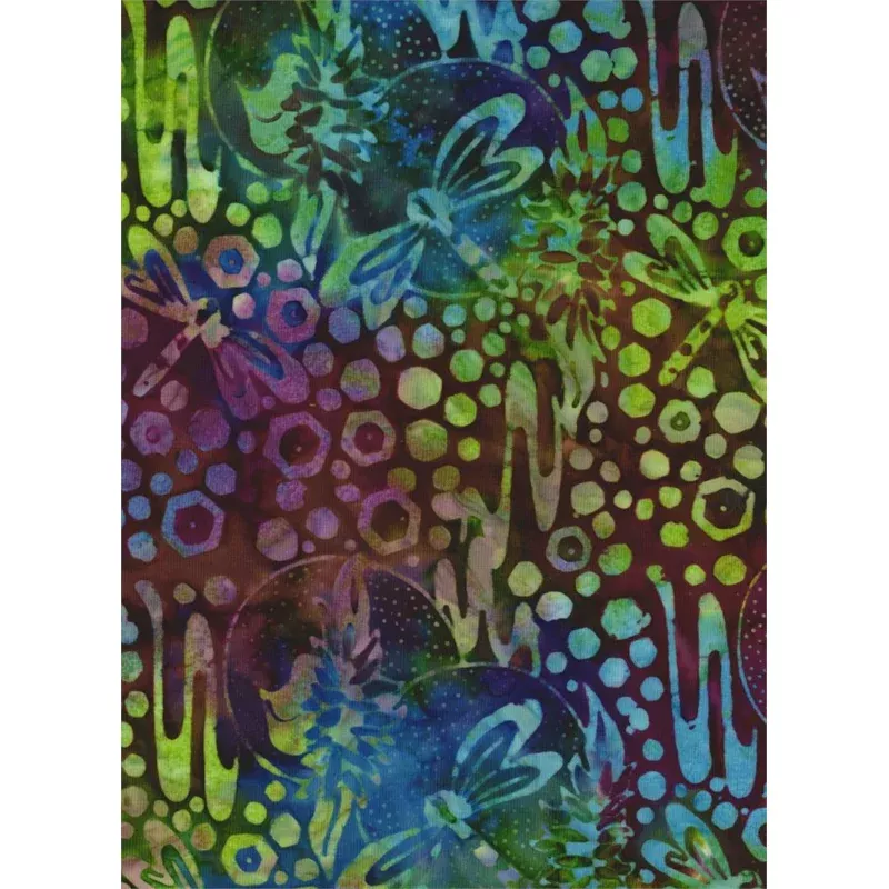 Batik Textiles-#4308-Rainbow Dragonflies & Hexagons-Batik Textiles-BTY
