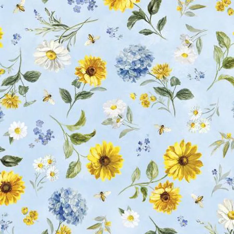 Bees & Blooms Blue Large Floral Toss 89283-457