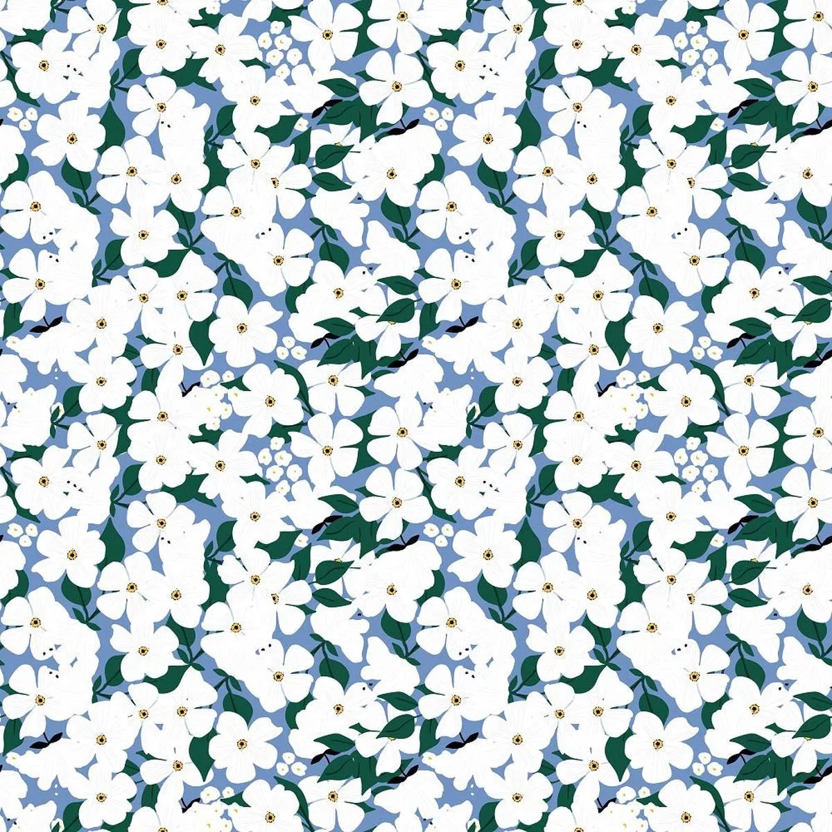 The Bees Knees White Flowers Fabric – Blue