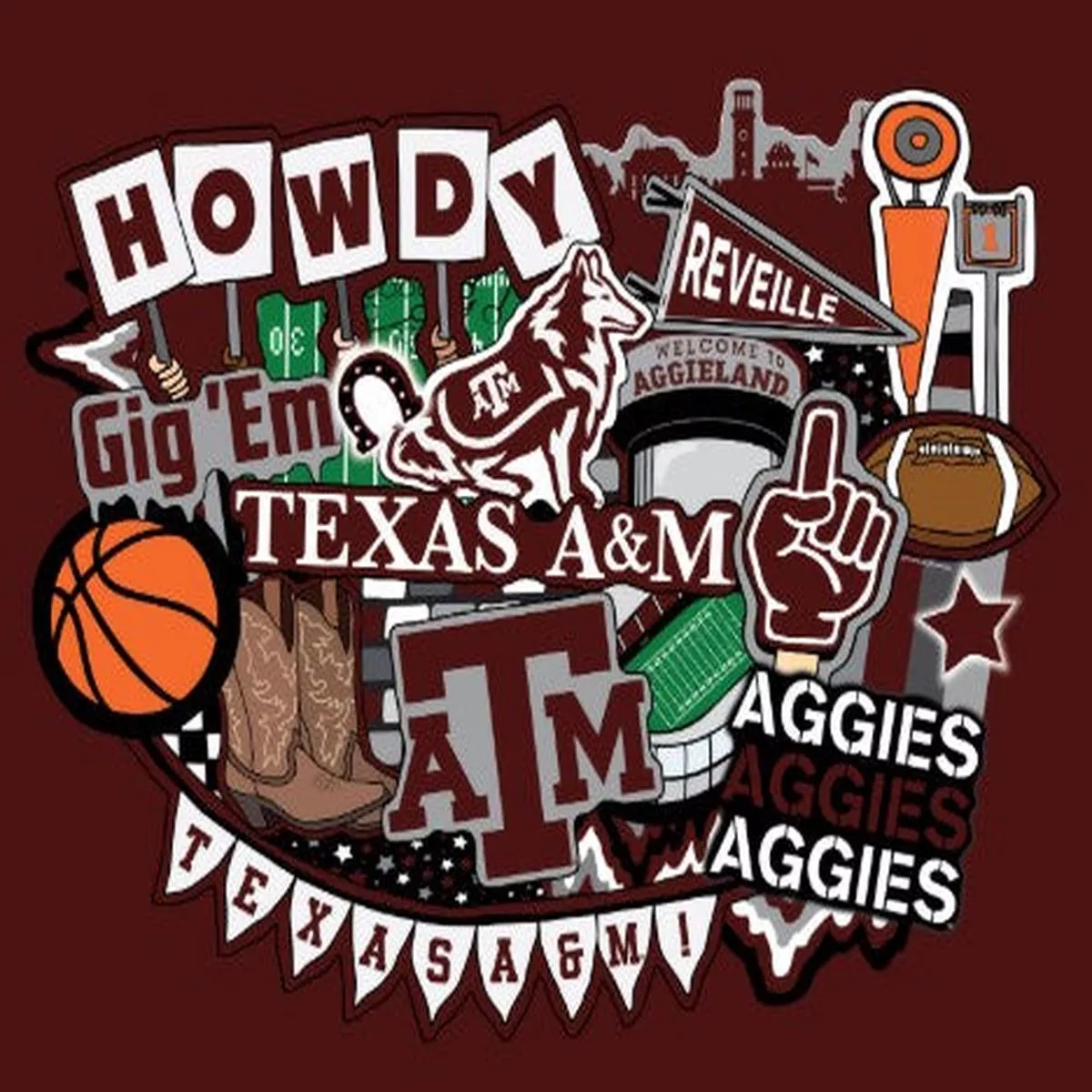 Benartex – NCAA-Texas A&M Doodle Panel – 36″ x 43″