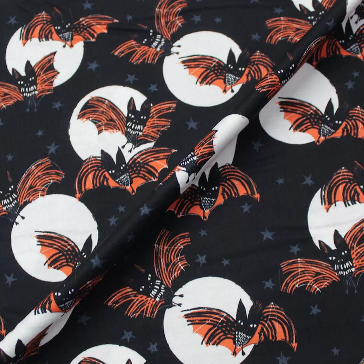 Black Halloween Patchwork Cotton – Fanged Bats