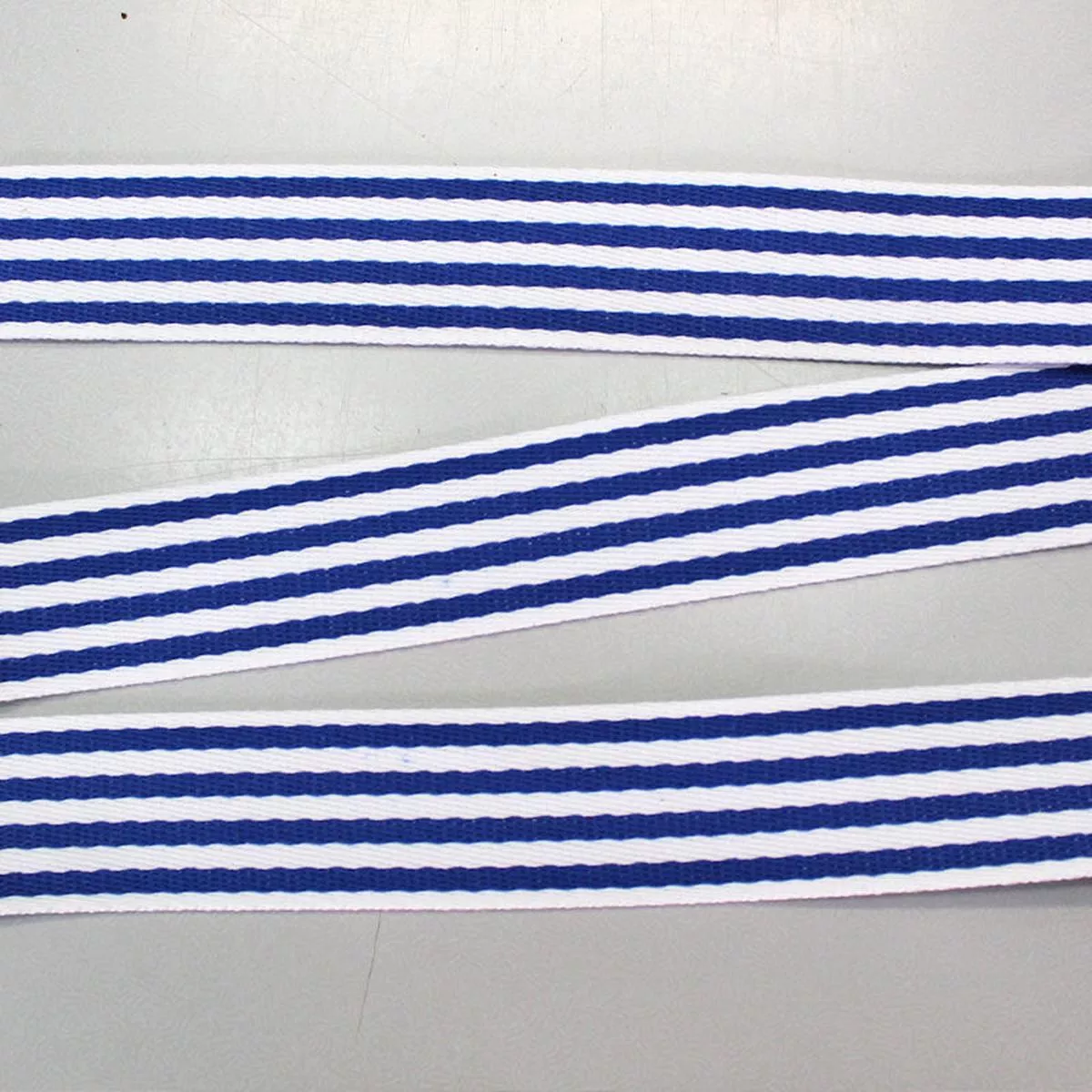 Blue and White Stripe Bag Webbing – 38mm