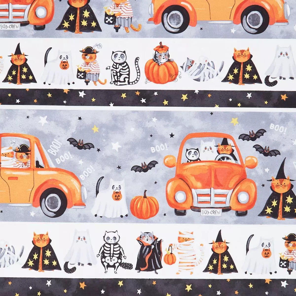 The Boo Crew – Border Stripe Gray Multi Yardage