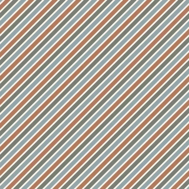 Burnt Orange & Blue Diagonal Lines Fabric