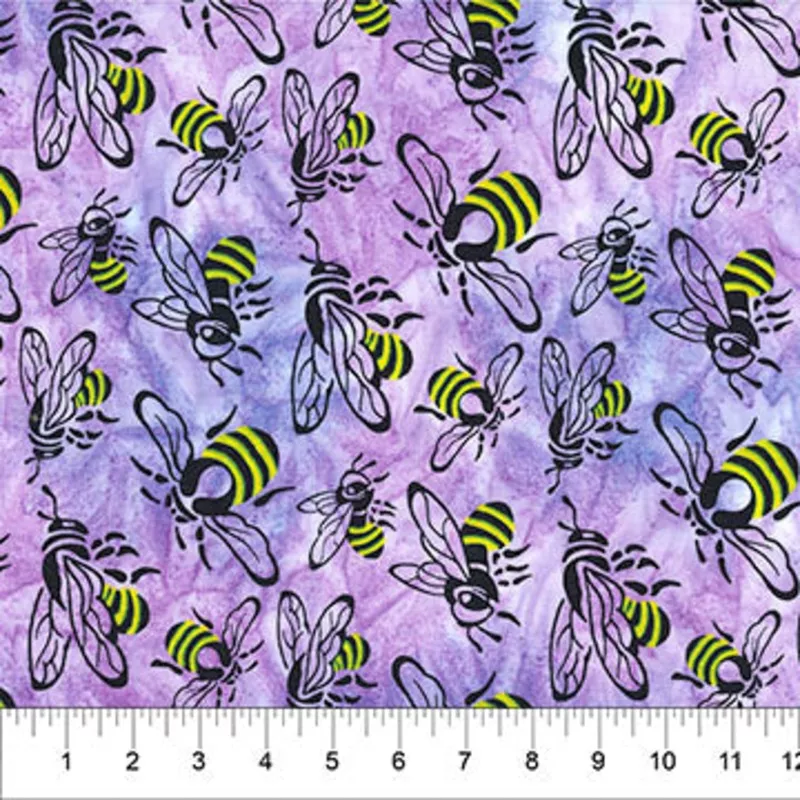 Buzzy Bee Batik – Bees – Lilac – Yardage