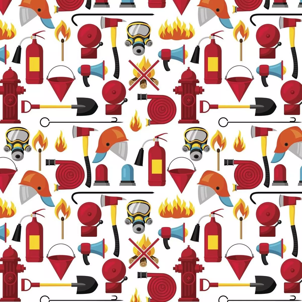Cartoon Fire Protection Equipment Fabric – Red
