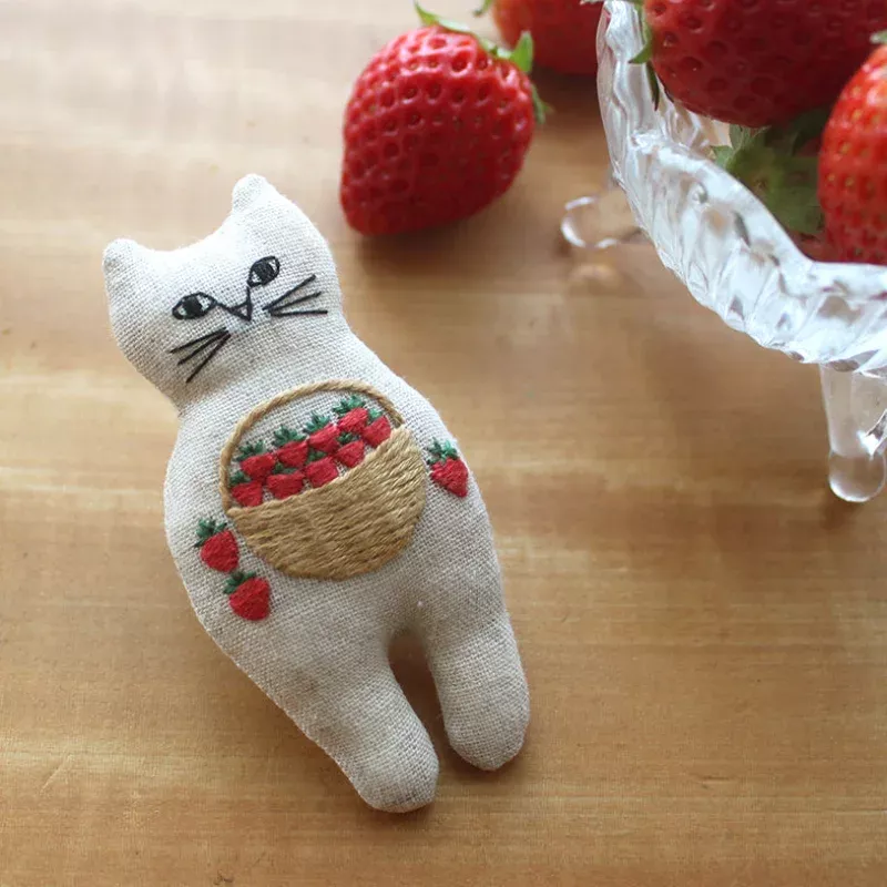 Cat Stuffie Embroidery Kit – Strawberry Basket