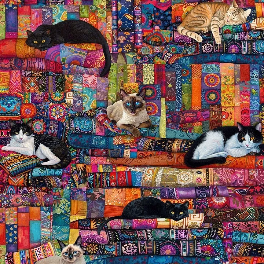 Cats on Quilts - Multi - Purrfect Patchwork