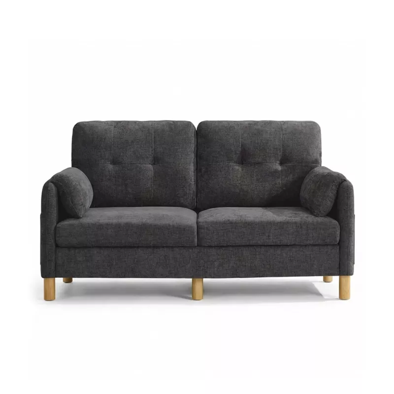 Chenille Loveseat Sofa with Storage Pockets Dark Grey