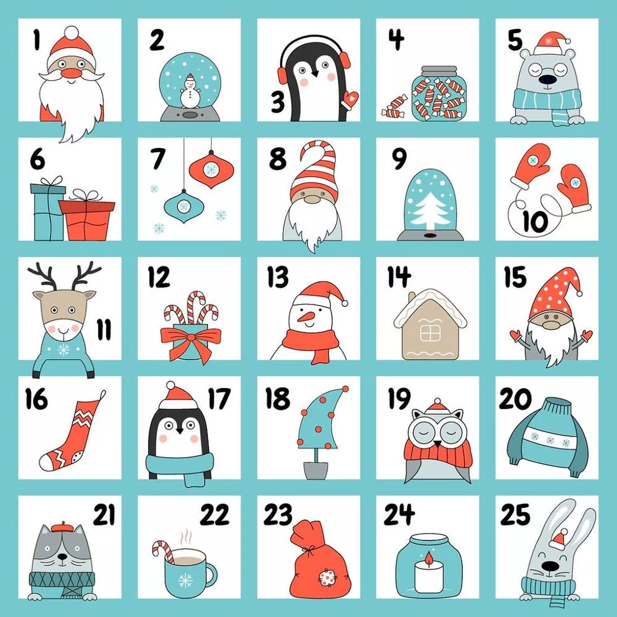 Christmas Characters Advent Calendar Fabric Panel