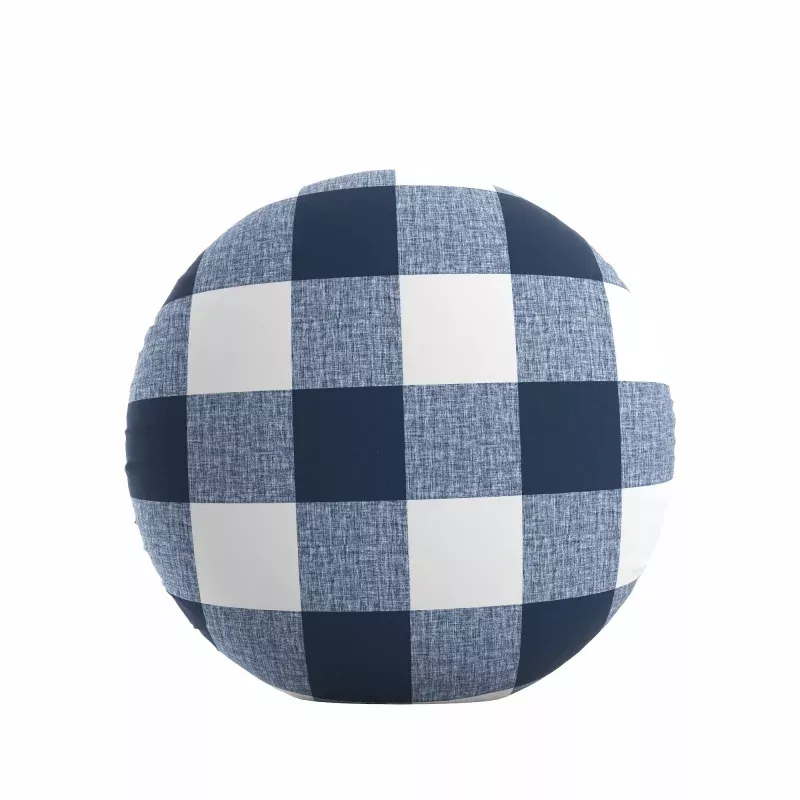 Circular Throw Pillow in Buffalo Check – Navy