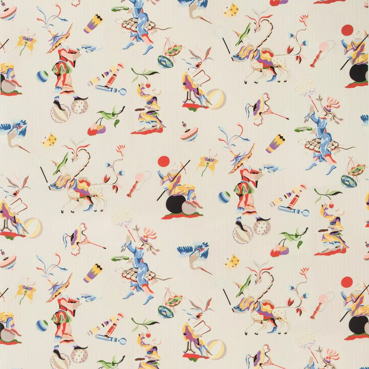 Cirque Chinois Print Red Fabric
