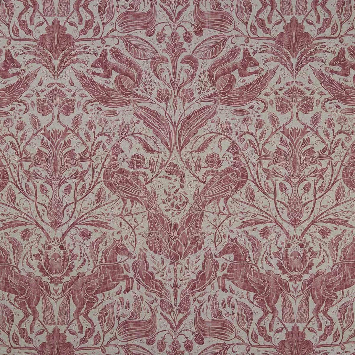 Clarke & Clarke Forest Trail Raspberry Fabric
