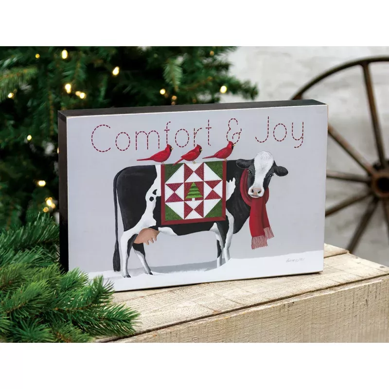 Comfort & Joy Patchwork Cow Sign