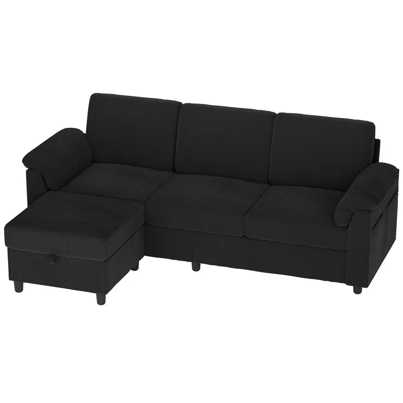 Convertible Sectional Sofa with Storage Ottoman Black