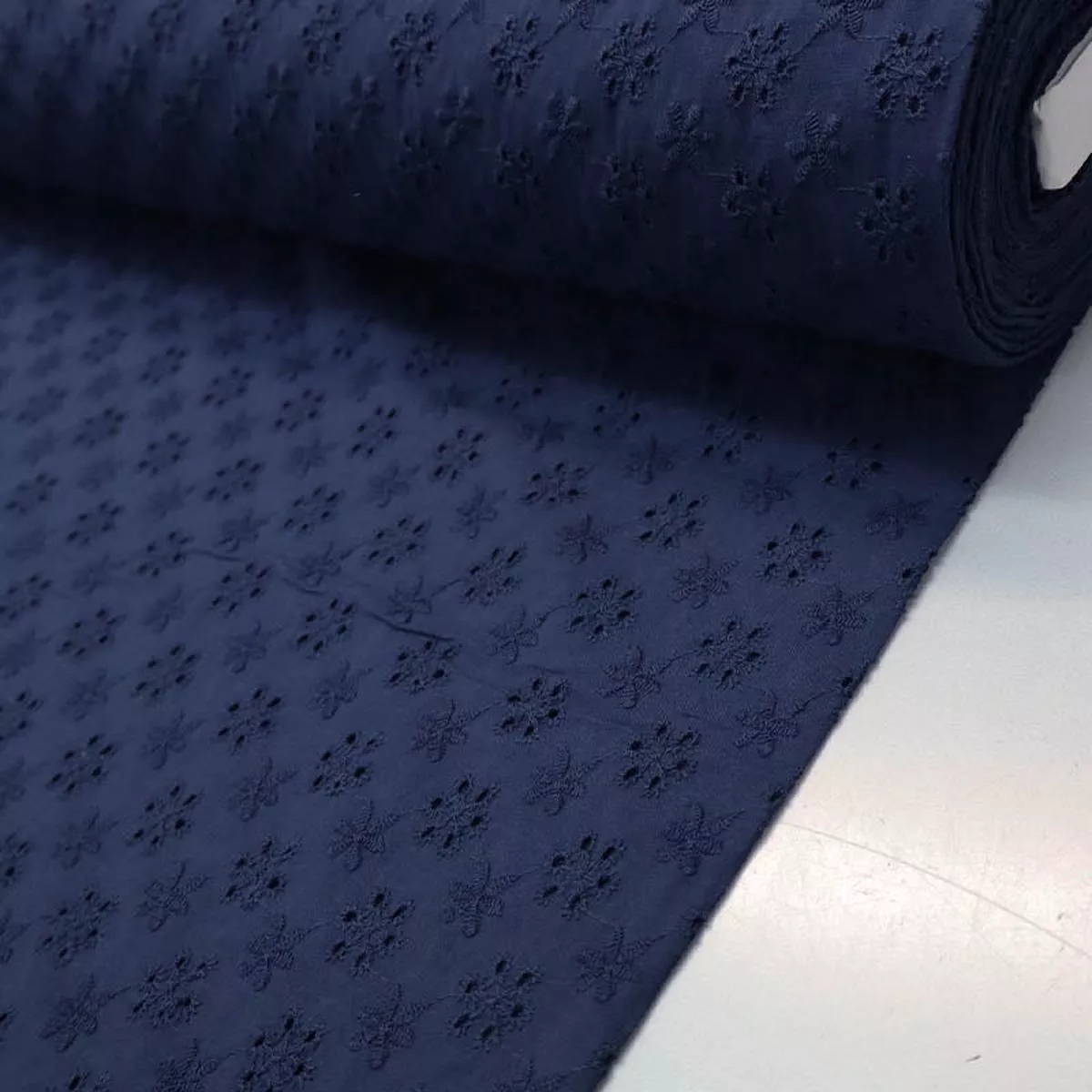 Cotton Broderie Anglaise – Navy – Daisy Dot