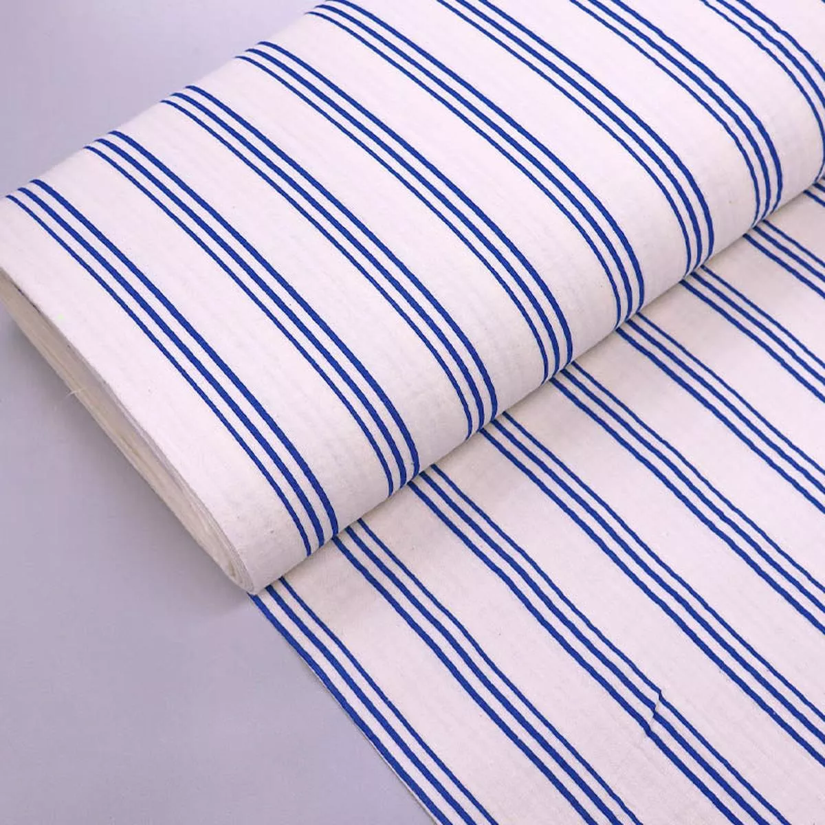 Cotton Double Gauze – Triple Blue Stripe