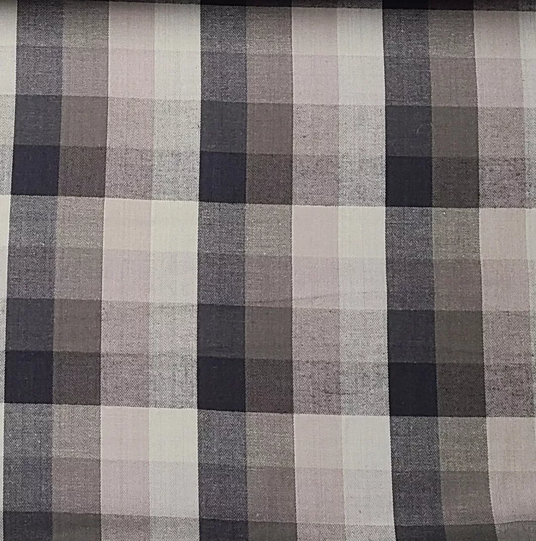 Cotton Plaid - Woven - Gray & Blue - Deadstock