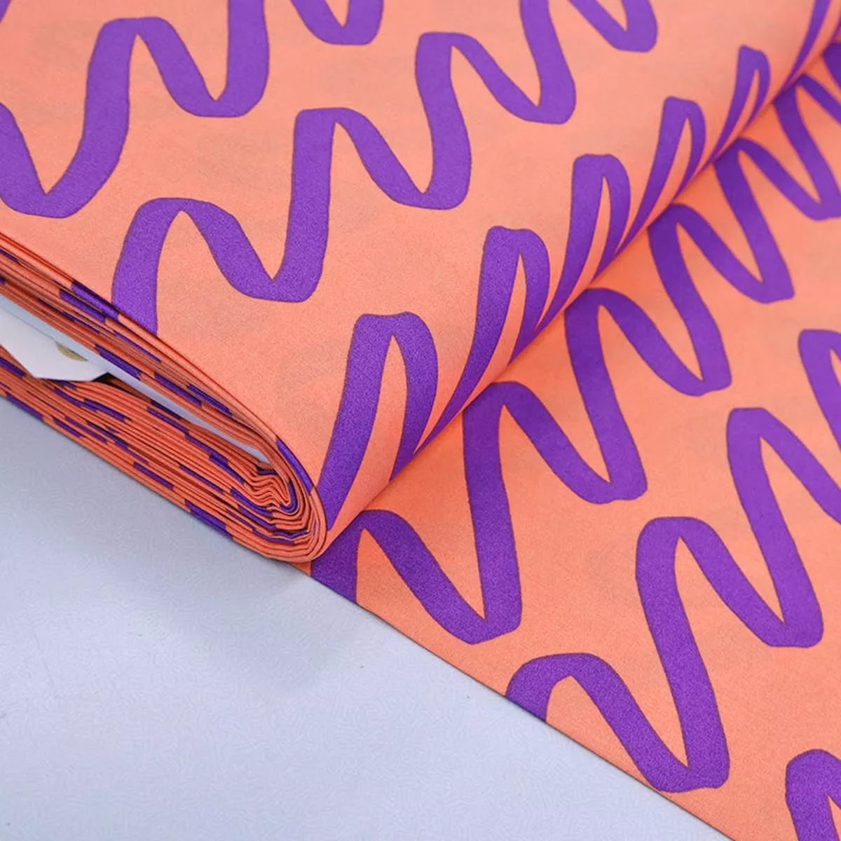 Cotton Poplin – Coral and Purple – Wiggly
