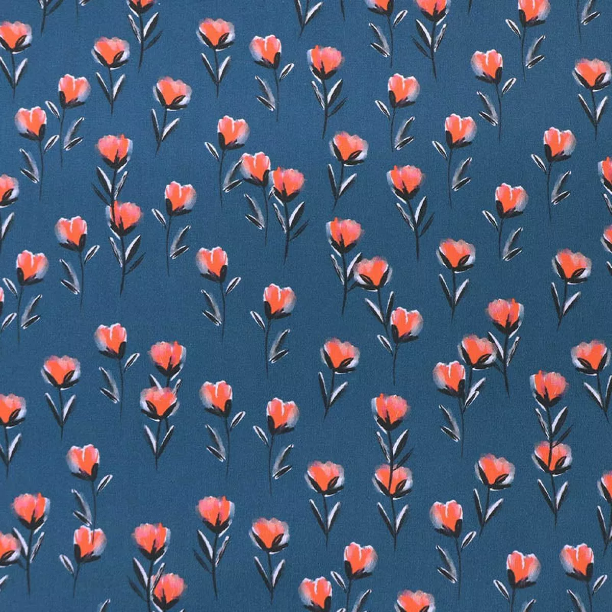 Cotton Poplin – Petrol – Pink Tulips