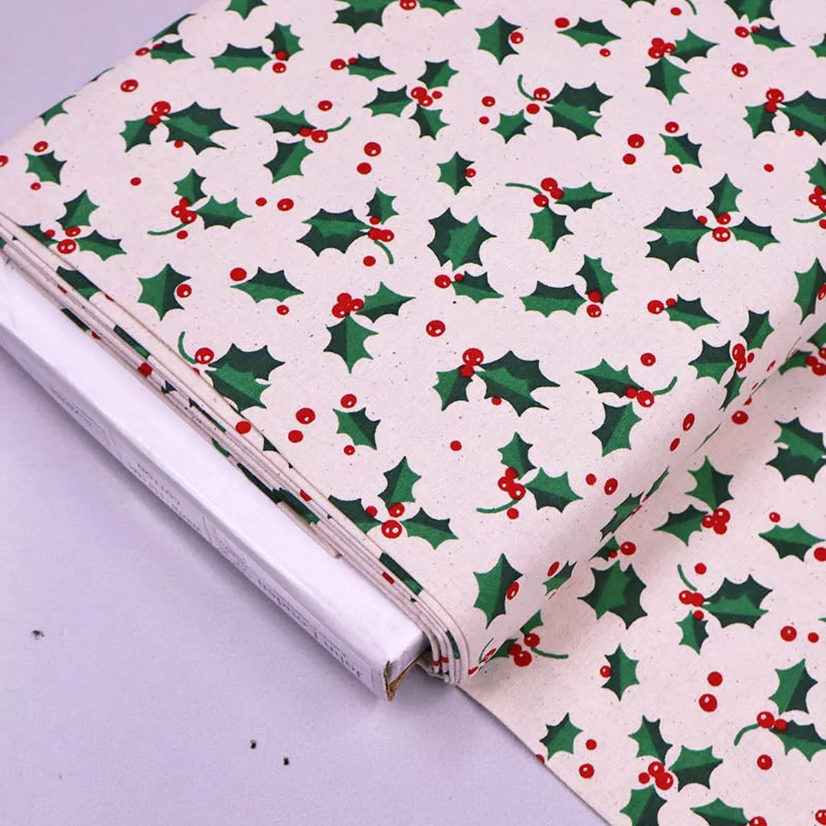 Cream Christmas Cotton – Holly Sprigs