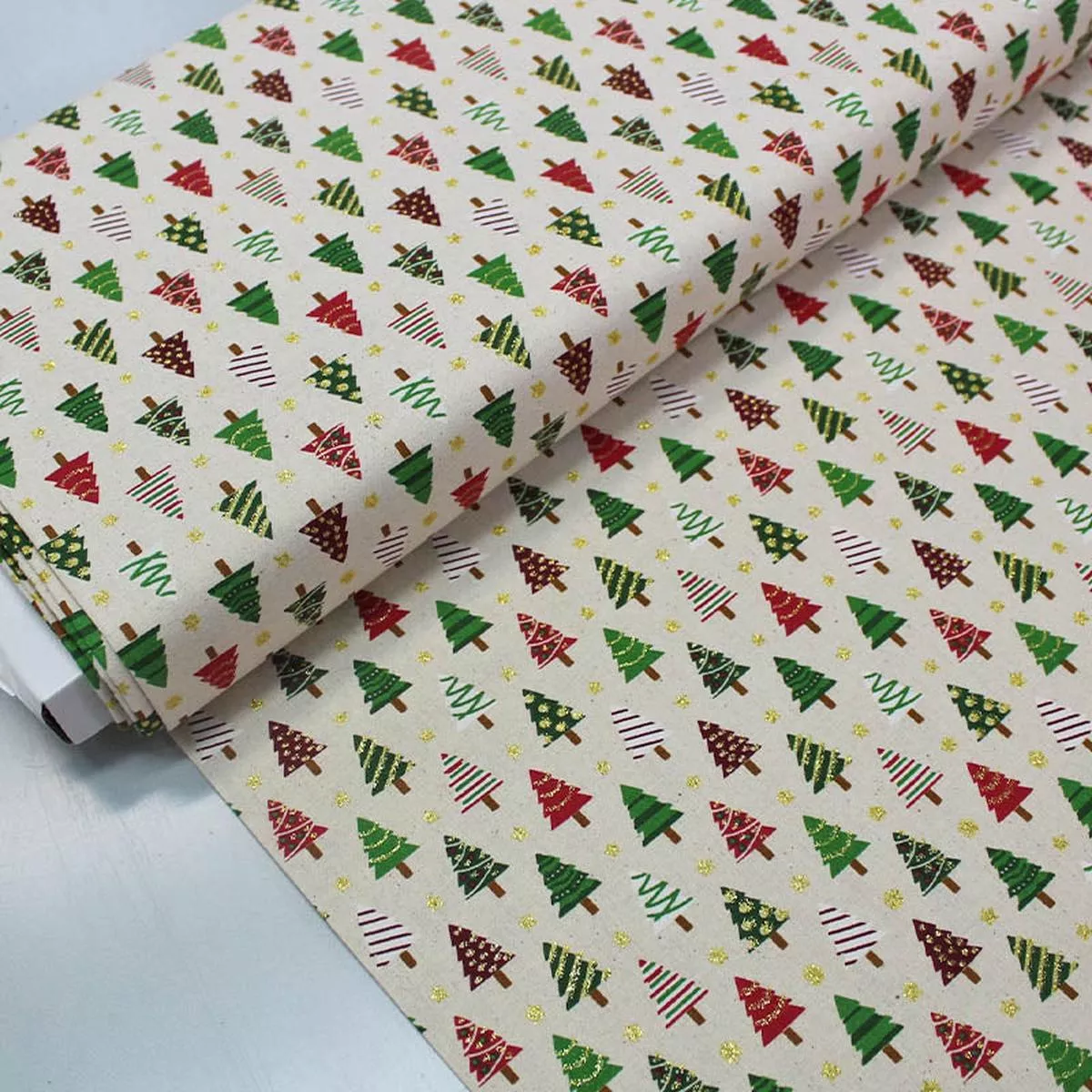 Cream Christmas Craft Cotton – Sparkly Trees