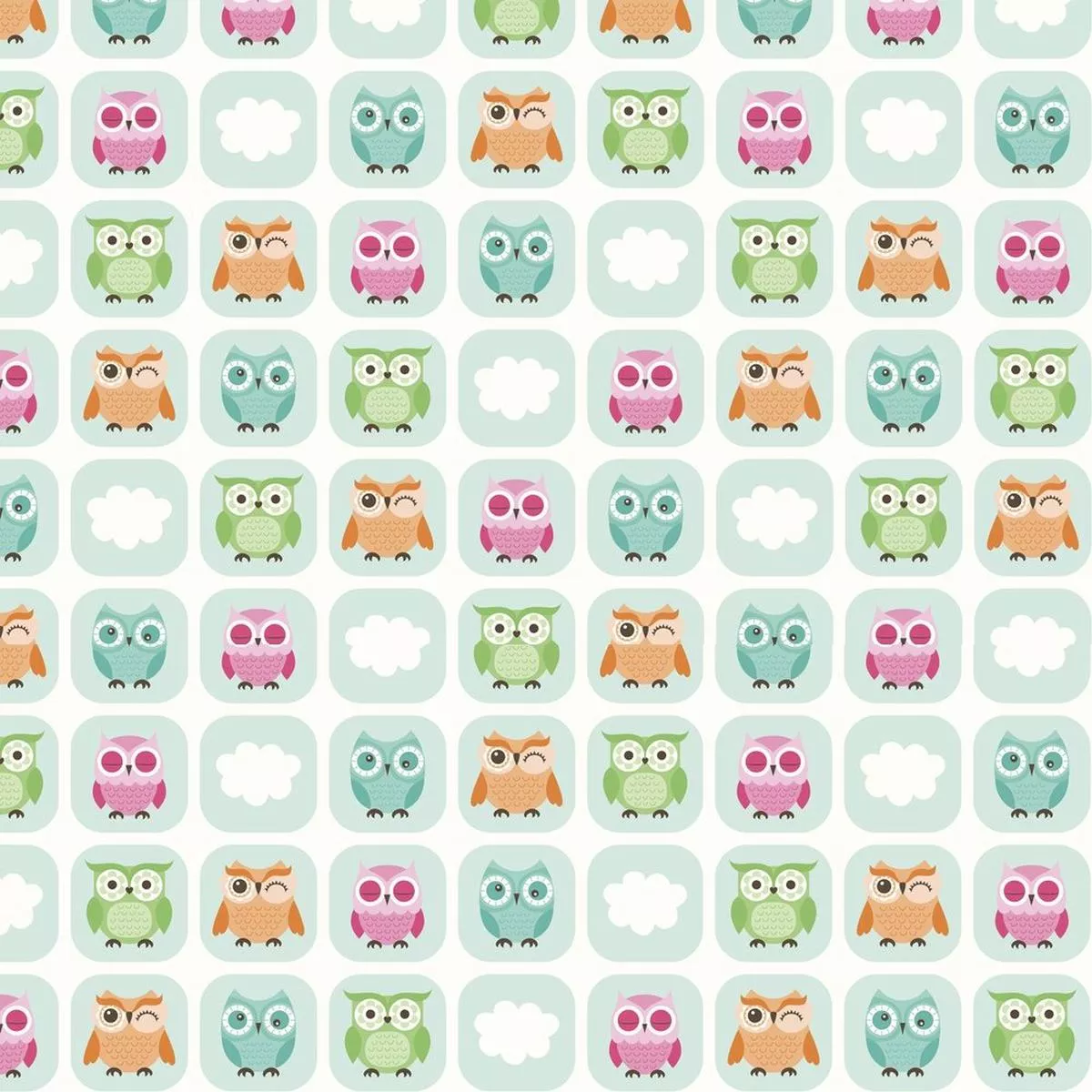 Cubed Owl Fabric – Aqua