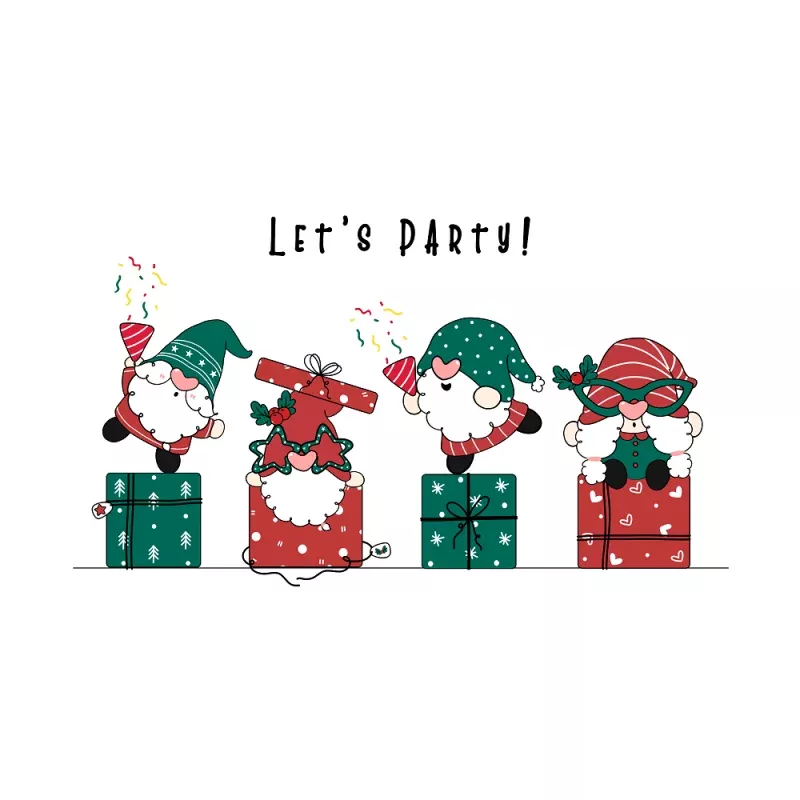 Cute Gnomes Christmas Party Fabric Panel