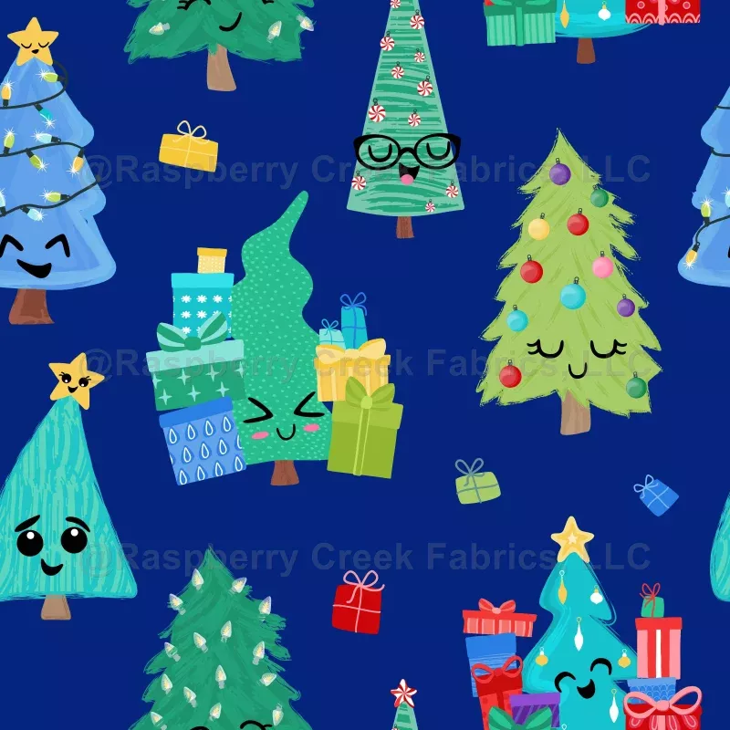 Cutie Christmas Trees Dark Blue