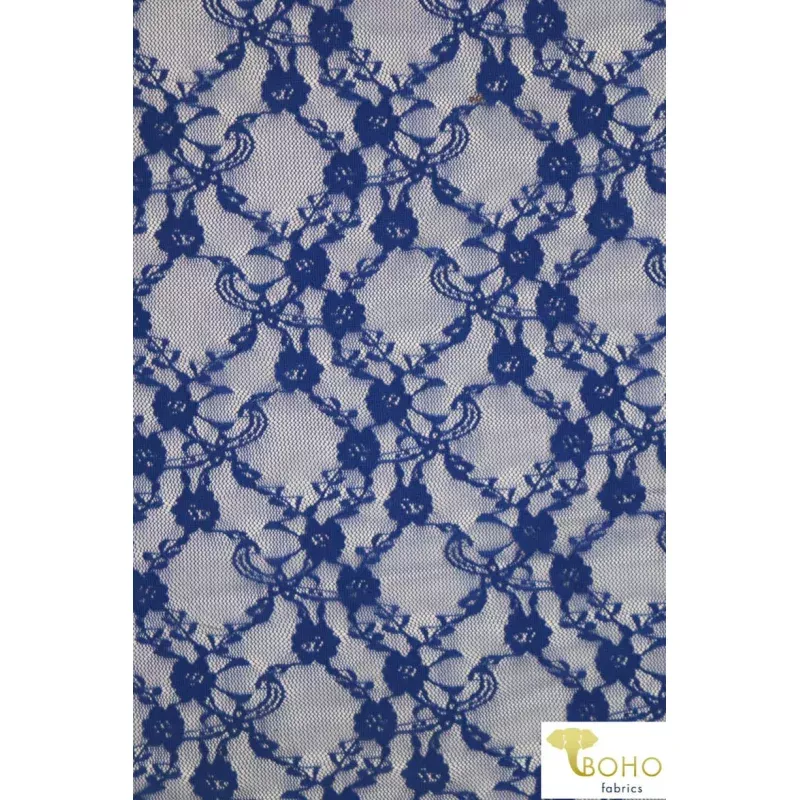 “Diamond Flowers” in Royal Blue. Stretch Lace. SL-110-BLU.