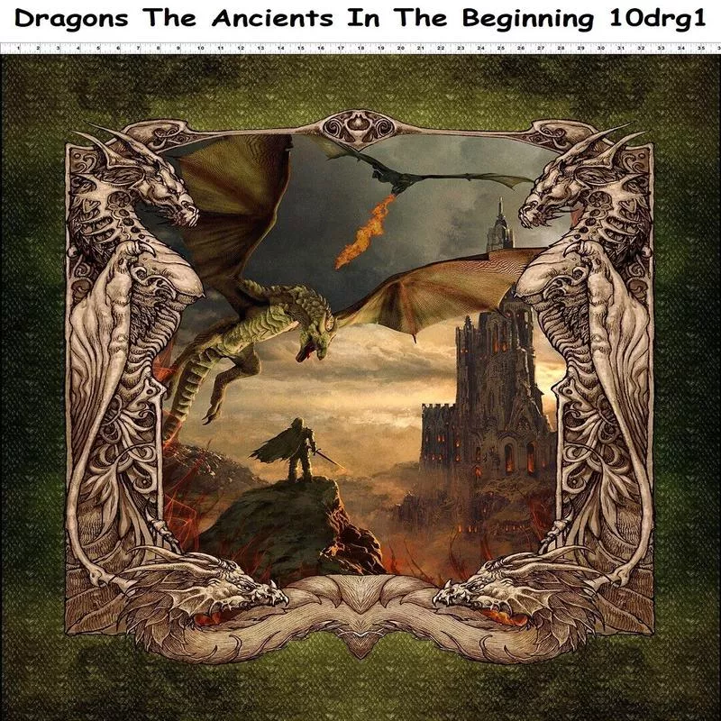 Dragons Scene Multi Panel 36 In The Beginning Cotton Fabric
