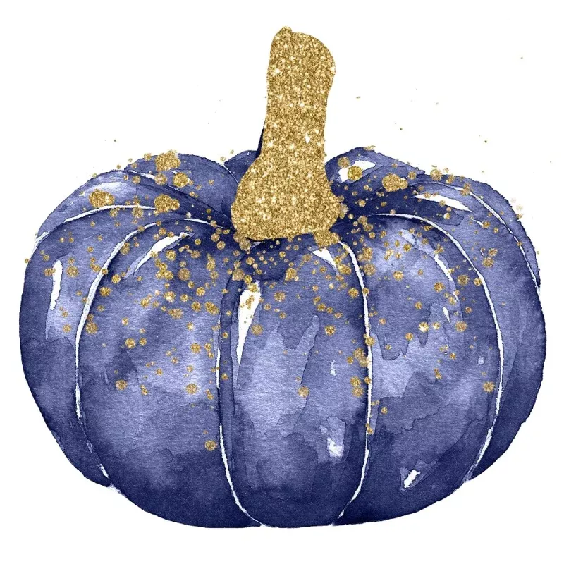 Elegant Pumpkins Blue Fabric Panel