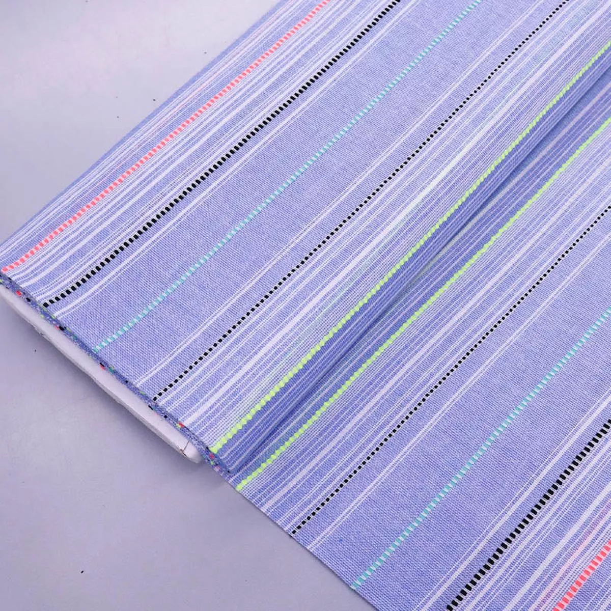 Embroidered Cotton Stripe – Blue – Neon