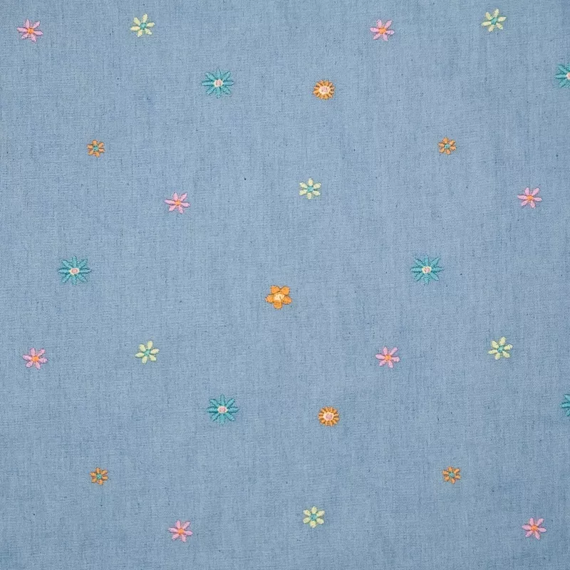 Embroidered Flowers – Cotton Denim