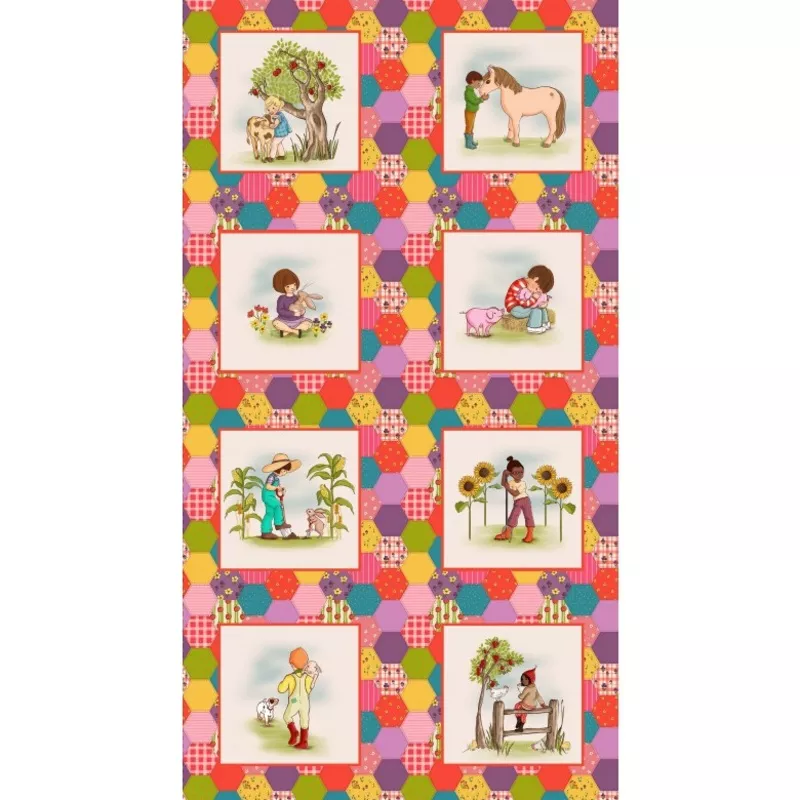 “Farm Days” FARM PATCHWORK PANEL -24″ REPEATfrom Michael Miller Fabrics
