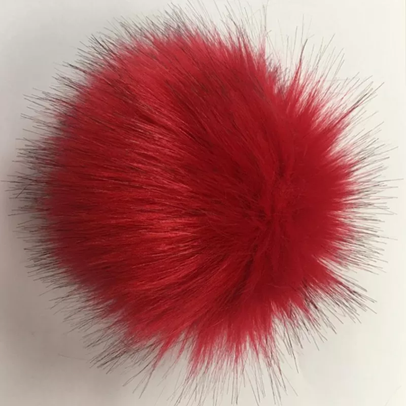 Faux Fox Fur Pompom – Red